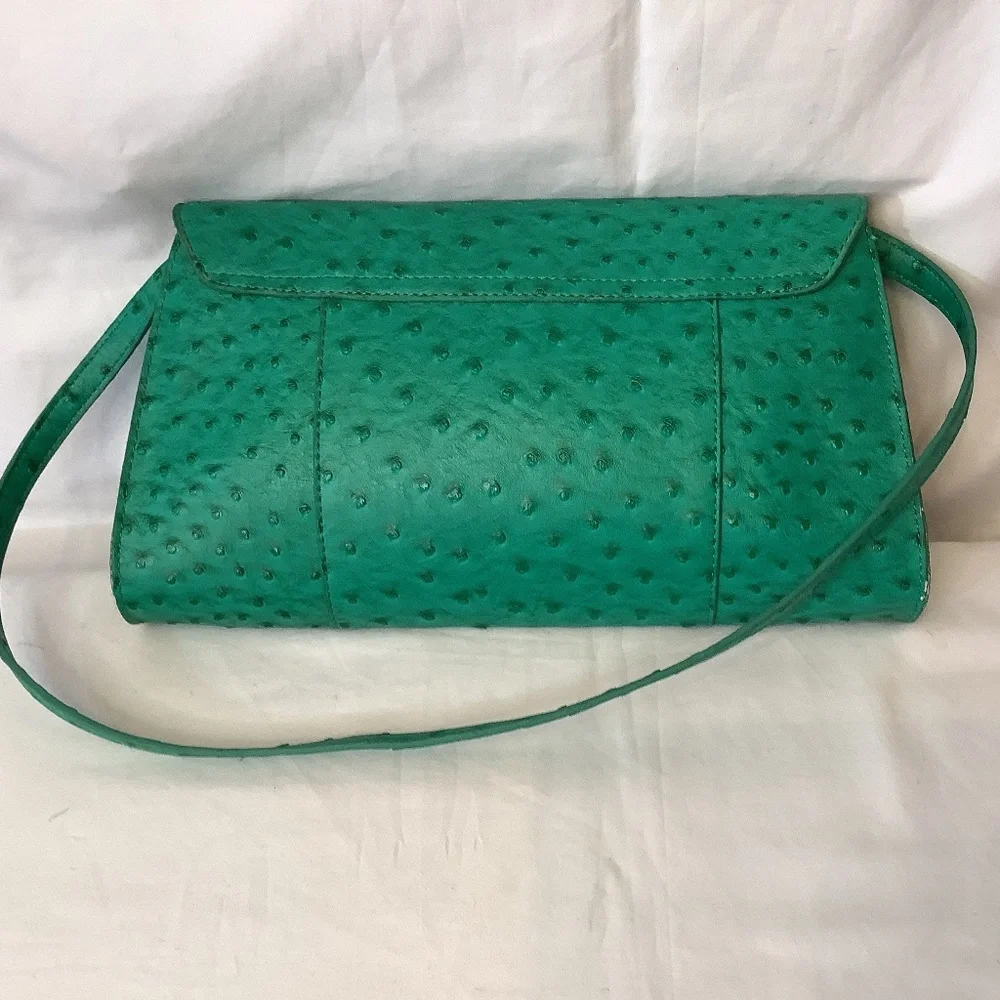 GUC‎ Merona green faux ostrich shoulder clutch bag